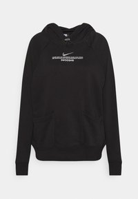 Svart hoodie med dragsko på huva, kängurufickor och ribbad mudd. Har vit Nike-logotyp över bröstet. Tillverkad av mjukt material.