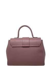 Skórzana torebka w kolorze mauve, o strukturalnym designie z górnym uchwytem i zapięciem na klapkę. Teksturowana powierzchnia z delikatnym ziarnem.