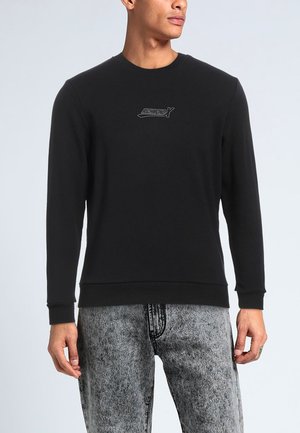 Felpa nera con scollo tondo, maniche lunghe e polsini a costine. Presenta un discreto logo grigio "RICHMOND" sulla parte anteriore. Texture liscia.