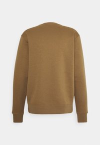 Felpa casual marrone con maniche lunghe, scollatura rotonda e polsini a costine. Texture liscia, senza loghi o motivi visibili.