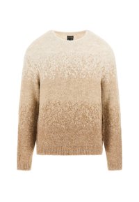 Maglione lavorato a maglia con collo rotondo, caratterizzato da un motivo a gradiente che passa dal crema al beige. Texture morbida e vestibilità rilassata. Maniche lunghe e orlo a costine.