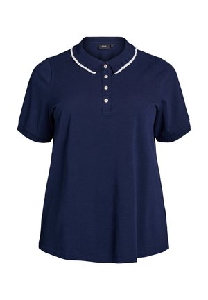 Zizzi MIT STRASSSTEINEN UND RÜSCHENDETAILS - Polo shirt - navy blazer comb