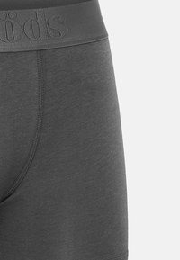 Boxer-briefs en mélange de coton gris avec une large ceinture élastique comportant un logo en relief et une texture lisse. Pas de motifs ni de marquages visibles.
