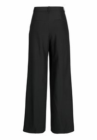 Wijd-uitlopende zwarte trousers van soepele stof, met een hoge taille, achterzakken en schone naden voor een gekleed uiterlijk.