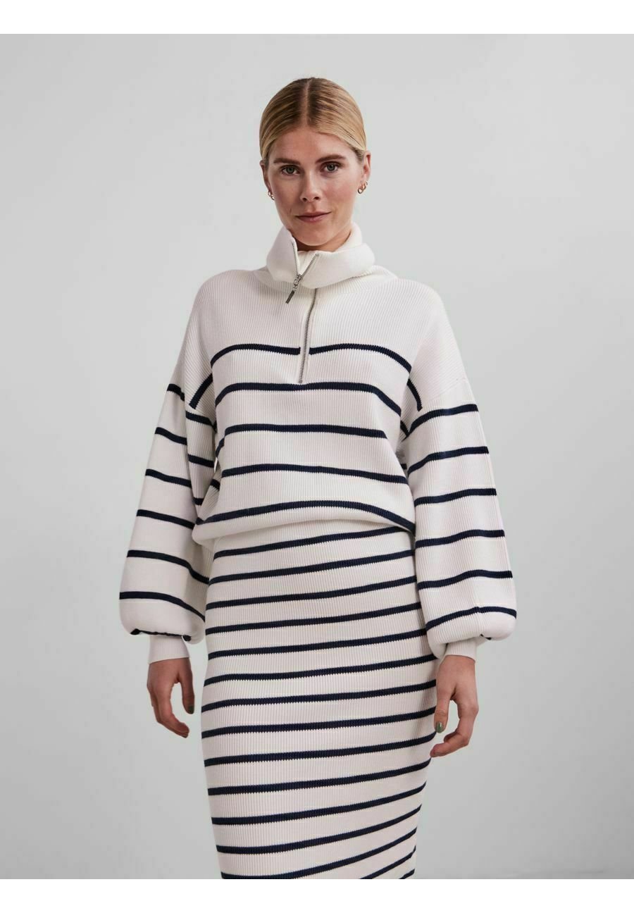 YAS Deli Maglione Donna Con Cerniera E Collo Alto - Righe E Viscosa Ecovero - 2
