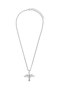 Zilveren vliegtuigpendant aan een dunne ketting. De pendant heeft gedetailleerde omtrekken van vleugels en romp. Verstelbare kettinglengte.
