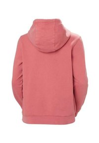Sudadera de color rosa con una textura suave, que cuenta con una capucha ajustable y un dobladillo acanalado. La parte posterior presenta un diseño limpio y minimalista.