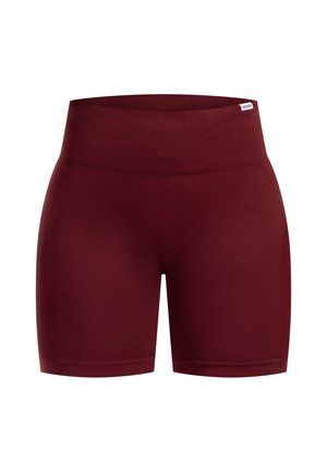 Bordeaux sportshorts met een brede, geribbelde tailleband. Gemaakt van gladde, rekbare stof, met een aansluitende pasvorm en geen zichtbare patronen.