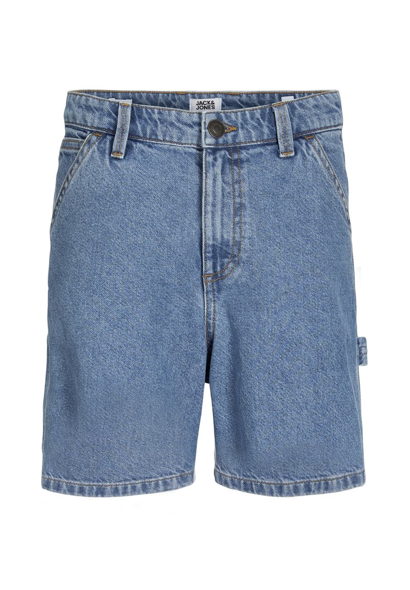 Shorts in denim azzurro chiaro con un design classico, dotati di chiusura a bottone, passanti per cintura, tasche frontali e una texture leggermente scolorita.
