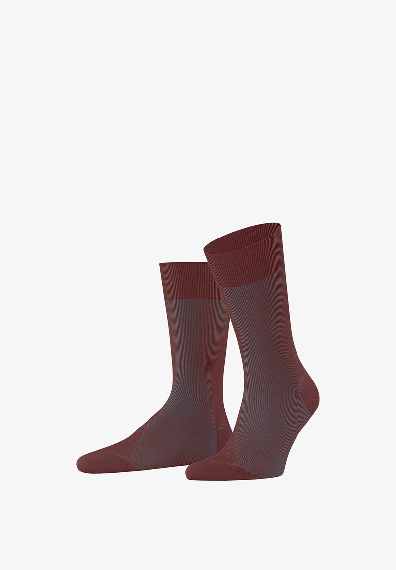 Weinrote, gerippte Socken mit glatter Textur, einfarbigem Design und verstärkter Zehen- und Fersenpartie für Langlebigkeit.