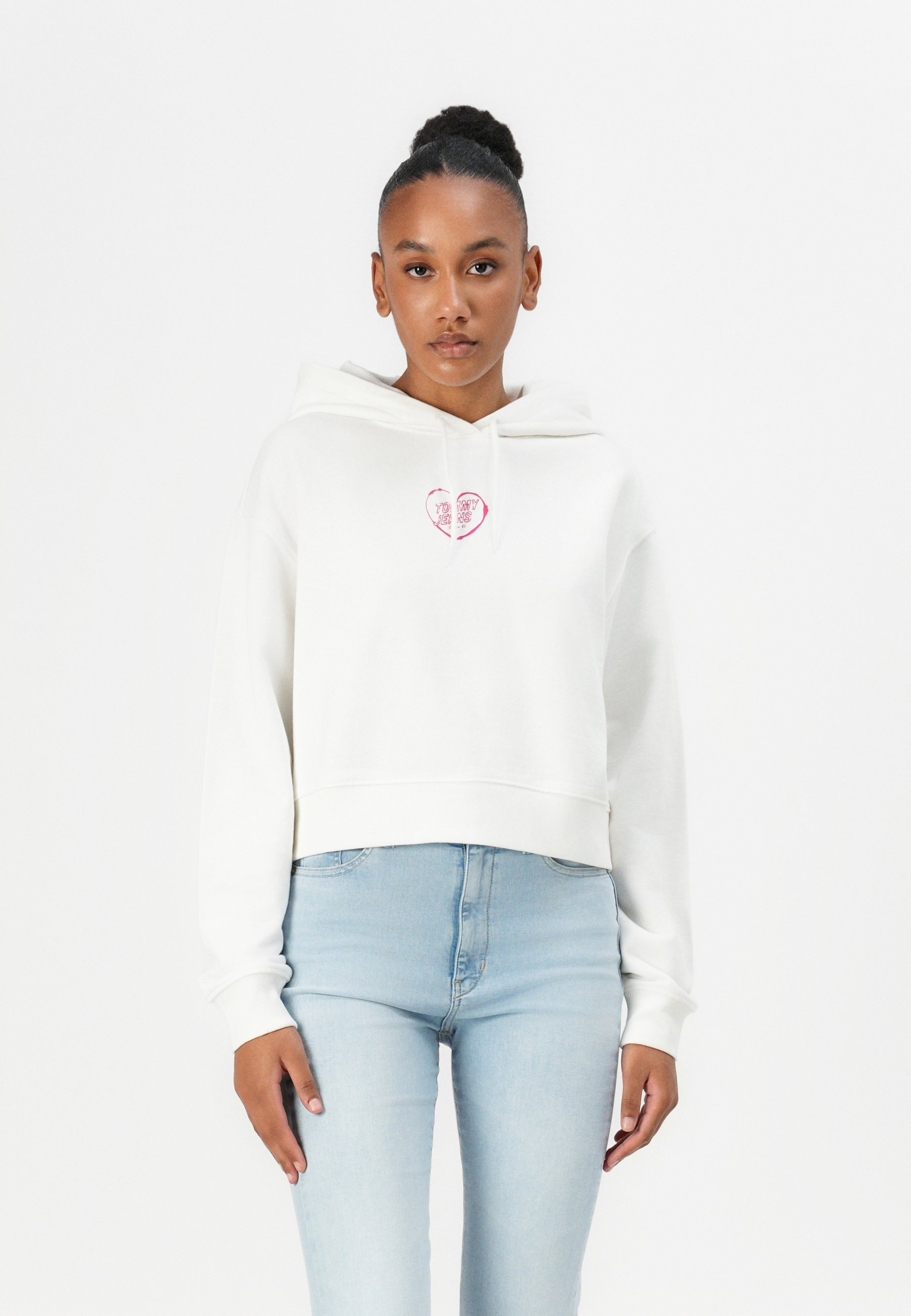 Tommy Jeans CROP HEART HOODIE - Sweater - ecru/crème