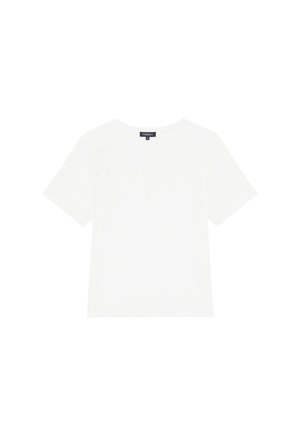 Witte t-shirt met korte mouwen van zachte katoen. Heeft een casual pasvorm en een minimalistisch ontwerp met subtiele details bij de schouder.