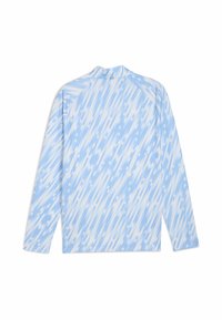 Langärmliges Hemd in Hellblau mit einem diagonalen Streifenmuster. Glattes Material mit einer taillierten Passform und einem dezenten Kragen am Halsausschnitt.