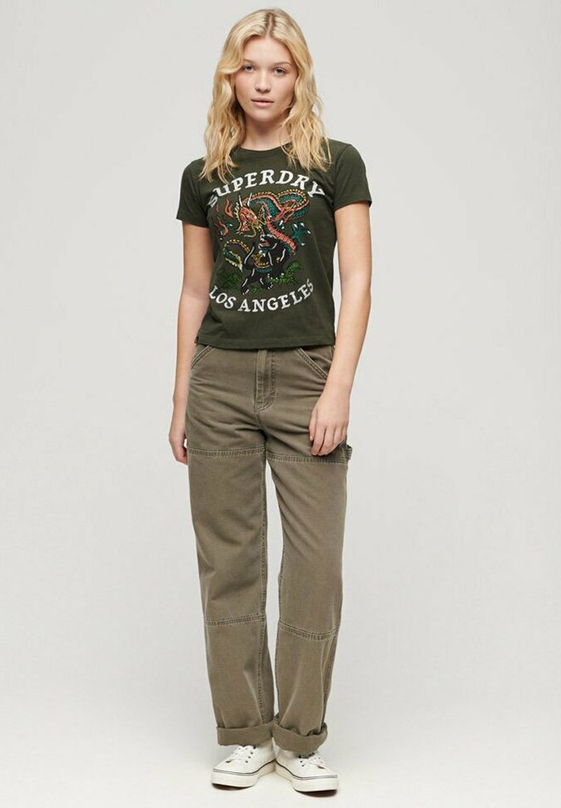 Superdry & Co TATTOO RHINESTONE - Camiseta estampada - army khaki