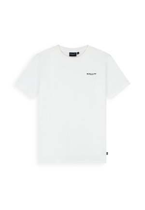 Wit T-shirt met korte mouwen, ronde hals en klein zwart "BALLIN'"-logo op de linkerborst.
