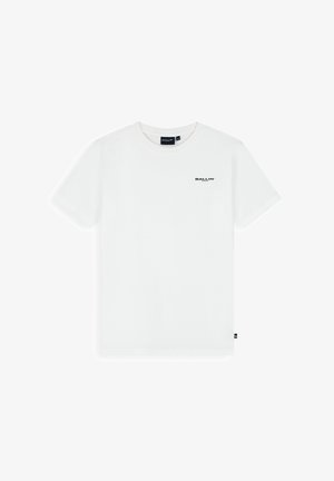 Wit T-shirt met korte mouwen, ronde hals en klein zwart "BALLIN'"-logo op de linkerborst.