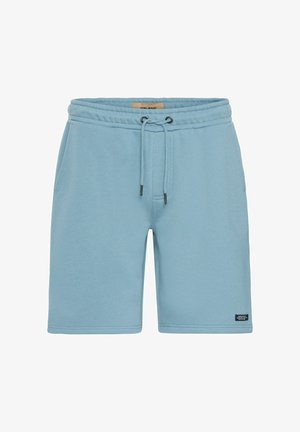 Šviesiai mėlyni medvilniniai šortai su elastinga juosmena, reguliuojamu raiščiu, šoninėmis kišenėmis ir mažuoju logotipo aplikacija apatinėje kairėje pusėje.