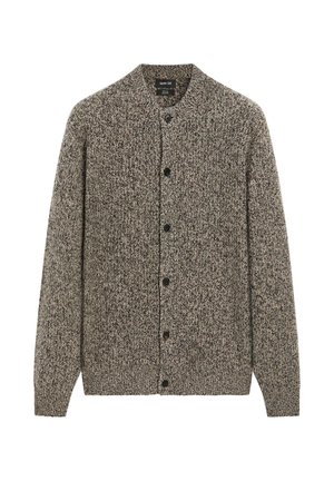 Strikket cardigan i grå og brune nuancer, med rund hals, frontknapper og lange ærmer, lavet af et tekstureret, hyggeligt stof.