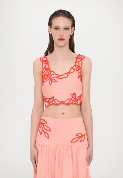Cinq à Sept TRAILING PEONIES TILDA - Φούστα σε γραμμή Α - pink poppy/coral orange