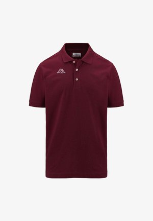 Polo di colore bordeaux realizzato in cotone, con colletto classico, patta con due bottoni e un piccolo logo bianco sul lato sinistro del petto. Maniche corte.