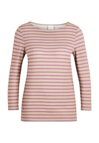 Gestreepte lange mouw top in lichtbeige met afwisselende lila strepen, met een ronde halslijn en zachte, rekbare stof.