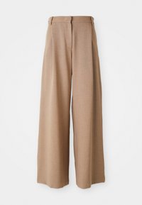 Wijde broek van textuurstof in een lichte bruine tint, met een rechte snit, een gedefinieerde tailleband en zonder zichtbare bevestigingen.