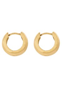 Goldfarbene Creolen mit gebürsteter Oberfläche, halbkreisförmiger Form und einer dezenten Lücke im Design. Keine sichtbaren Akzente oder Muster.