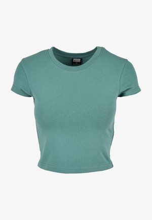 Kortærmet t-shirt med rund hals i teal, lavet af blødt bomuldsstof med en tætsiddende pasform og fårede kanter.