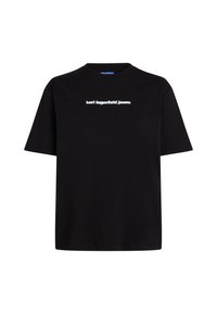 T-shirt en coton noir à manches courtes, présentant un logo en texte blanc "karl lagerfeld jeans" sur le devant. Design à col rond.