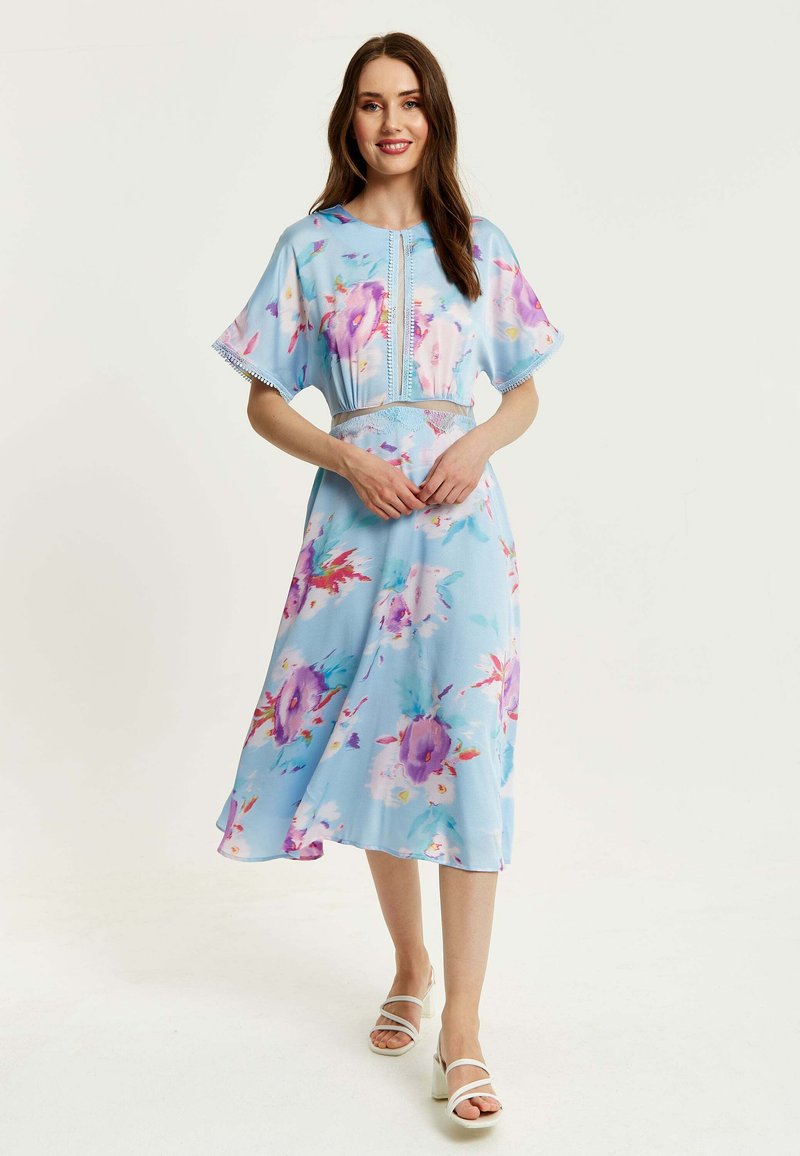 Liquorish MIDI FLORAL PRINT WITH DETAIL - Day dress - blue