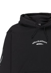 Zwarte hoodie van een katoenmix, met een wit Quiksilver-logo op de borst, en met koordjes en zijzakken.