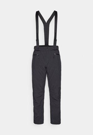 Mustad mustad suusapüksid reguleeritavate rihmadega, kahe esiseptiga taskuga ja saleda lõikega disain. Valmistatud vastupidavast, vett hülgavast materjalist.