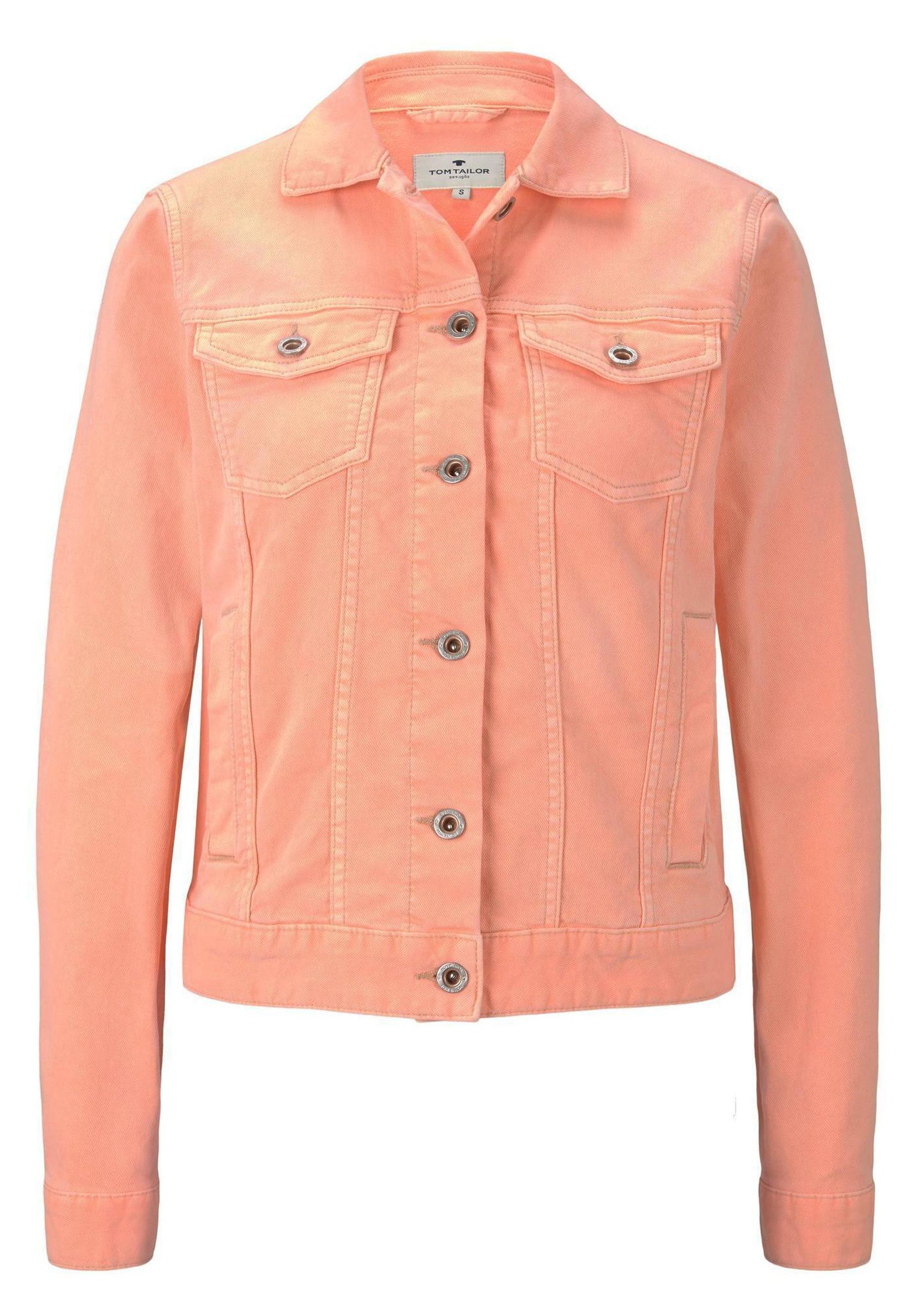 neon orange denim jacket