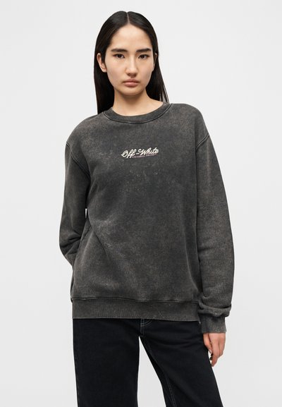 Φούτερ ανθρακί χρώματος με στρογγυλή λαιμόκοψη και εφέ φθοράς; διαθέτει κεντημένο λογότυπο "Off-White" σε λευκό στο στήθος.