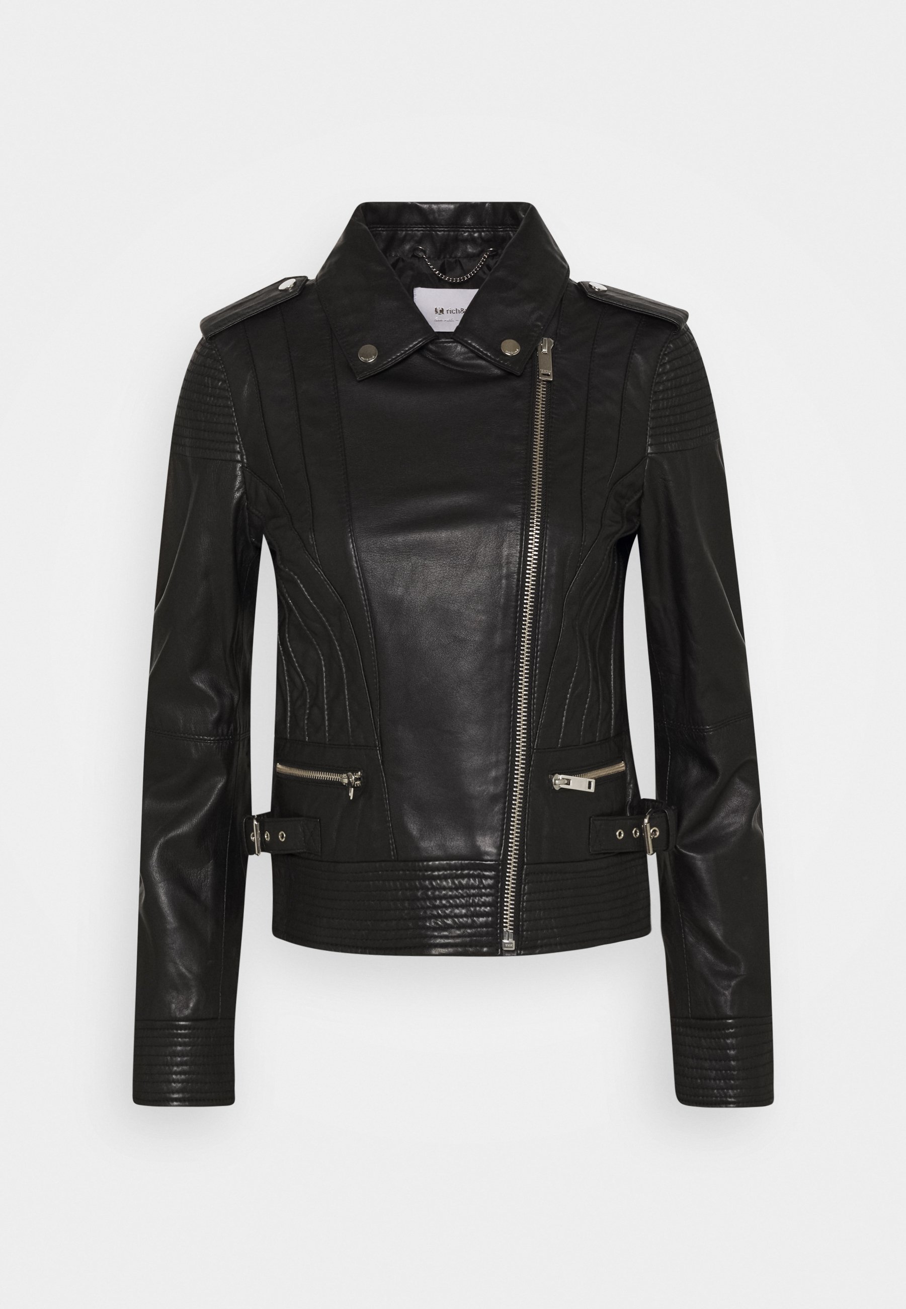 Rich & Royal BIKER JACKET WITH PIPING Leren jas black Rich & Royal BIKER JACKET WITH PIPING Leren jas black