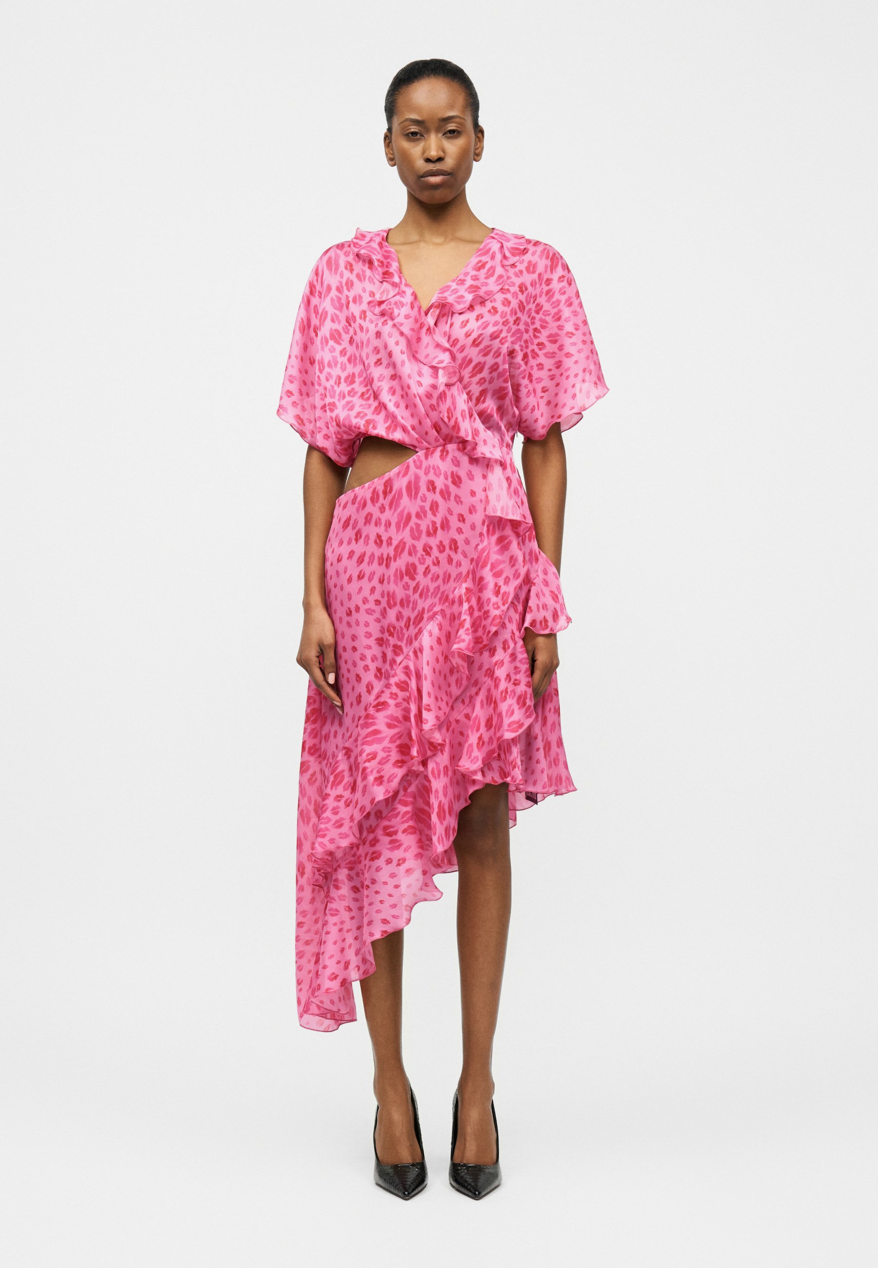 open lace back dress Roberto Cavalli Pink Feather Print Dress  Treasures of NYC