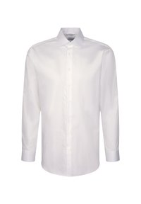 Witte overhemd met lange mouwen, gemaakt van gladde stof, met een klassieke kraag, knopenlijst en keurig afgewerkte manchetten.