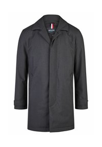 Charcoal grijs jasje met een scherpe kraag, lange mouwen en een rechte snit. Heeft twee zijzakken en subtiele gestikte details.