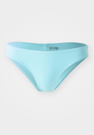 Light blue bikini bottoms with a smooth texture, elastic waistband, and minimal coverage. Features the Puma logo near the waistband.