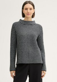 TOM TAILOR MIT STEHKRGEN - Strickpullover - black grey knit structure