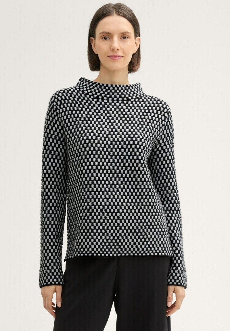 TOM TAILOR MIT STEHKRGEN - Strickpullover - black grey knit structure