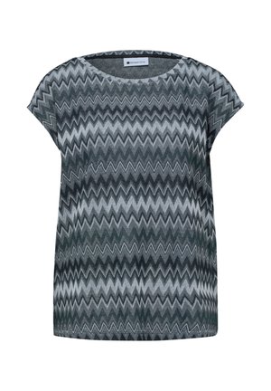 Haut femme à manches courtes avec motif zigzag gris, noir et blanc et col rond, marque Street One.