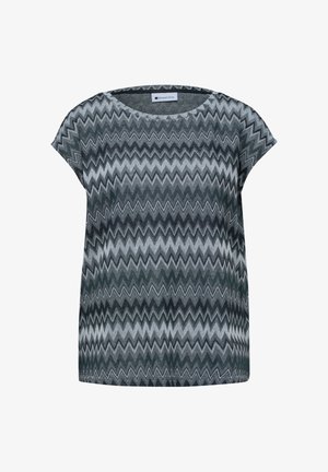 Haut femme à manches courtes avec motif zigzag gris, noir et blanc et col rond, marque Street One.