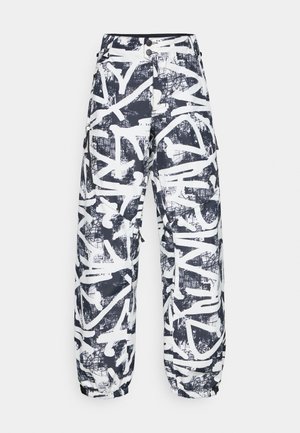 Cargo pants in een zwart-wit abstract patroon, met een losse pasvorm, elastische manchetten en dubbele zijzakken. Gemaakt van geweven stof.