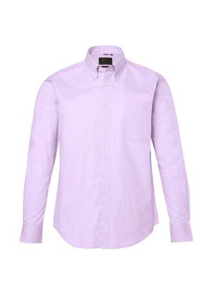 Světlofialová košile s dlouhým rukávem, zapínáním na knoflíky, límečkem a náprsní kapsou, zobrazena na bílém pozadí.
