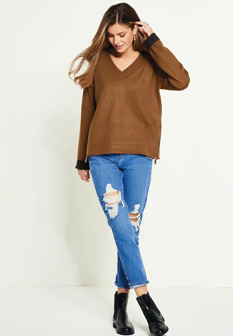 Damen Strickjacken | Next TWO TONED V-NECK Strickpullover brown/braun - YH20562 Damen Strickjacken | Next TWO TONED V-NECK Strickpullover brown/braun - YH20562