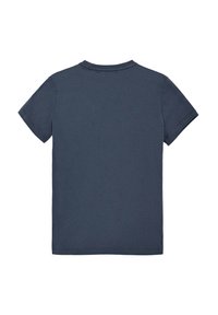 Mörkblå t-shirt med kort ärm i bomull, med rund halsringning och en enkel design utan mönster eller detaljer.