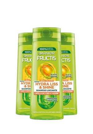 GARNIER FRUCTIS SHAMPOO HYDRA LISS & SHINE, SHAMPOO LISCIANTE, IDEALE PER CAPELLI DIFFICILI DA LISCIARE E CRESPI, 250 ML - 3 PACK - Shampoo
