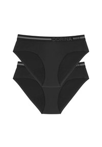 Melnās kokvilnas bokseršortus ar gludu tekstūru, elastīgu jostasvīru ar zīmola logo un klassisku griezumu. Divi komplekti attēloti sakrauti.