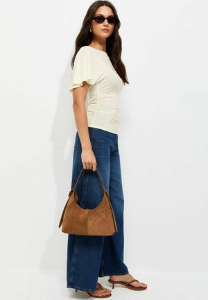 New Look, BATWING SLEEVE CORSET TOP - Print T-shirt - cream